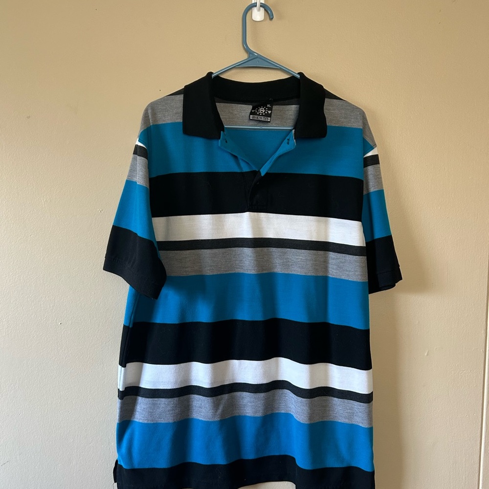 Men’s extra large Brooklyn State Bold Striped Blue and Black Polo Shirt